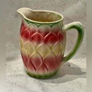 VINTAGE ST. CLEMENT FRANCE PINK GREEN‎ 7" ARTICHOKE PITCHER EXCELLENT CONDITION